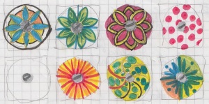 Skizzen für Muster und Farben auf runden Porzellanknäufen